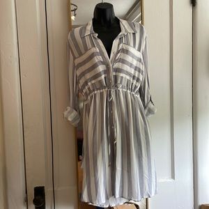 New Without Tags - Love Notes Stripped Shirt Dress w/ waist tie
